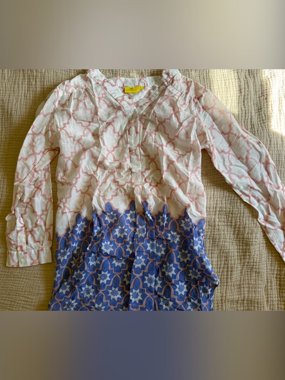 Roberta Roller Rabbit Women’s Silk Blend Pink & Blue Patterned Tunic-M